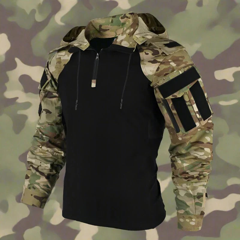 Oskar | Outdoor camouflage jacket with hood and half zipper